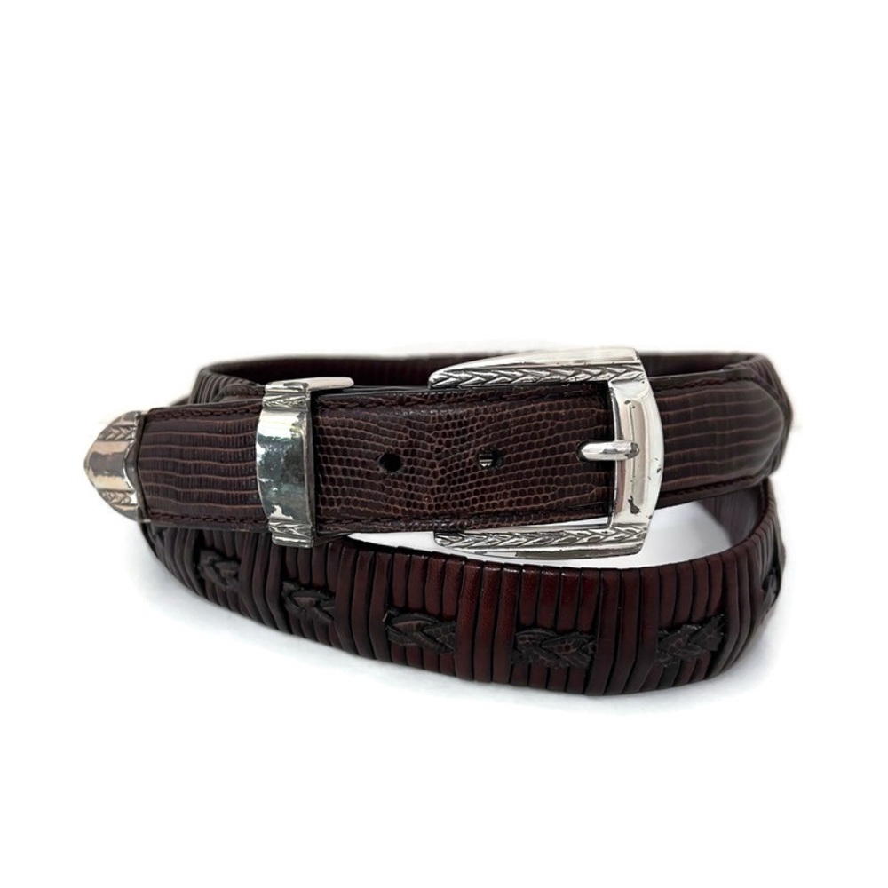 Brighton Leather Men's Belt 42 Brown Leather Belt 3907 Textured Woven Vintage